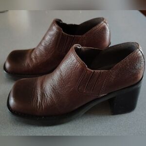 Rare Vintage MIA Dark Brown Leather Platforms Slip-on Chunk Heel sz 8 Exc Cond!